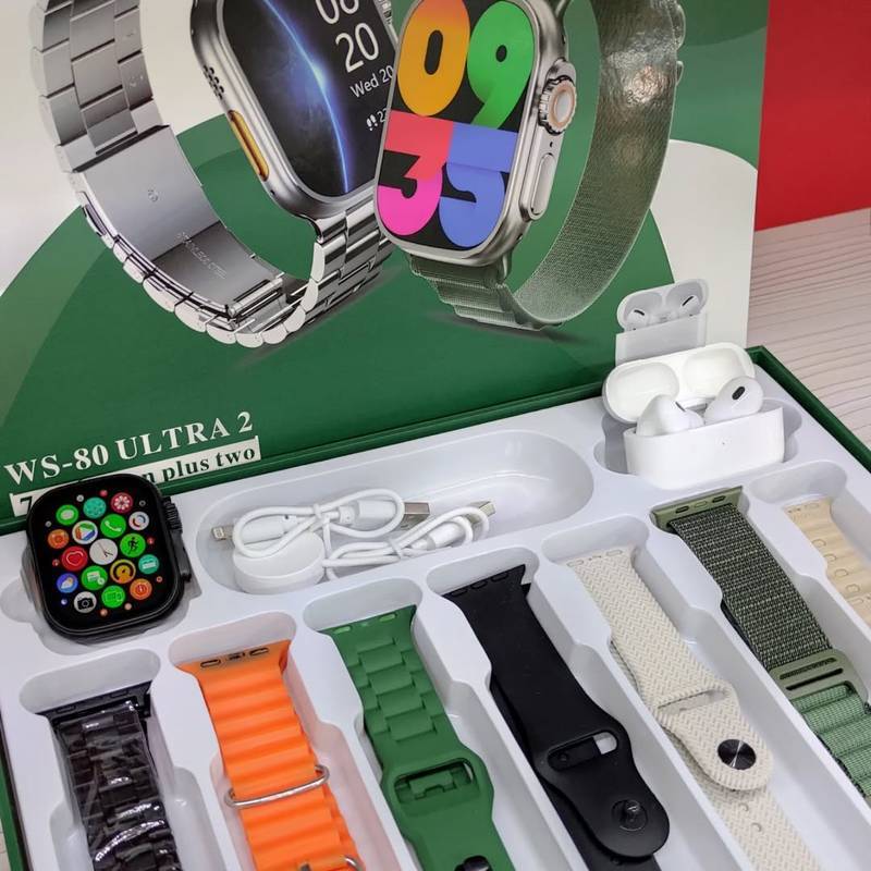 Combo WS 80 ULTRA 2: Kit 7 Pulseiras + Fone Bluetooth + Smartwatch 49mm com Comando de Toque Duplo