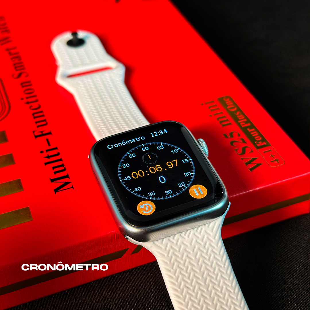 Smartwatch WS25 mini 42mm: Kit 4 Pulseiras, Tela Nível AMOLED e Tecnologia de Toque Duplo