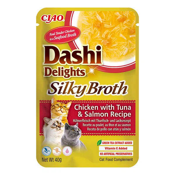 CIAO Dashi delight šilkinis vištienos sultinys su tunu ir lašiša, 40g
