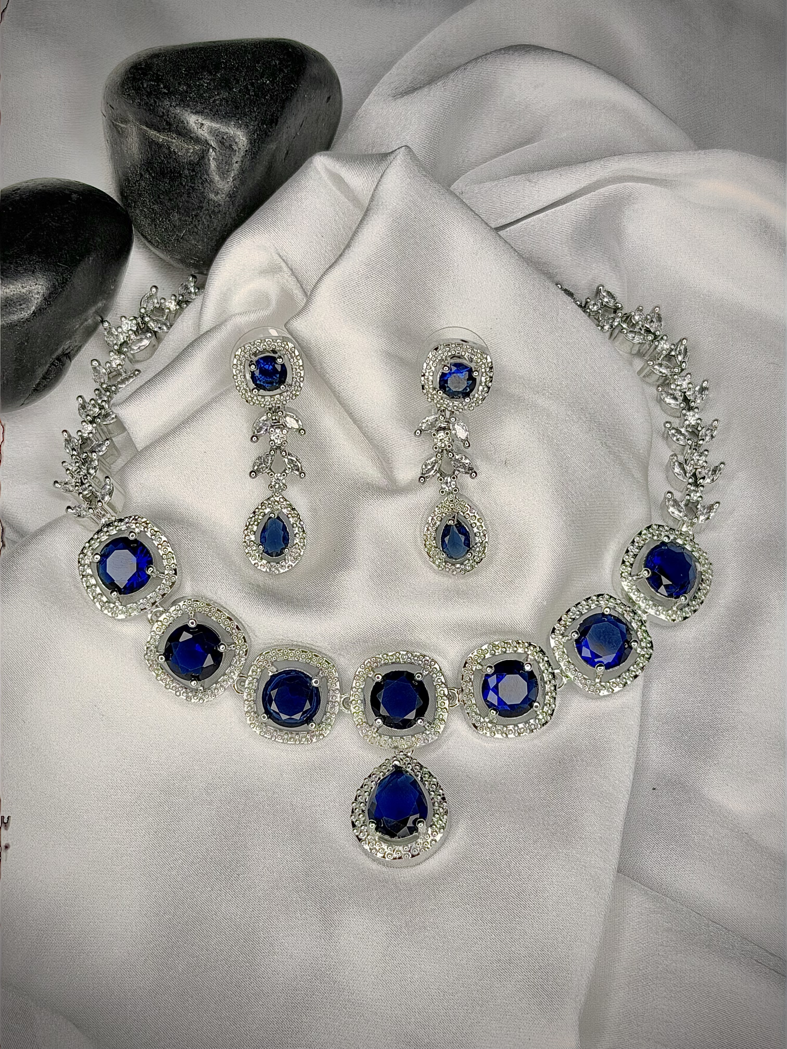 Blue Sapphire AD Necklace Set