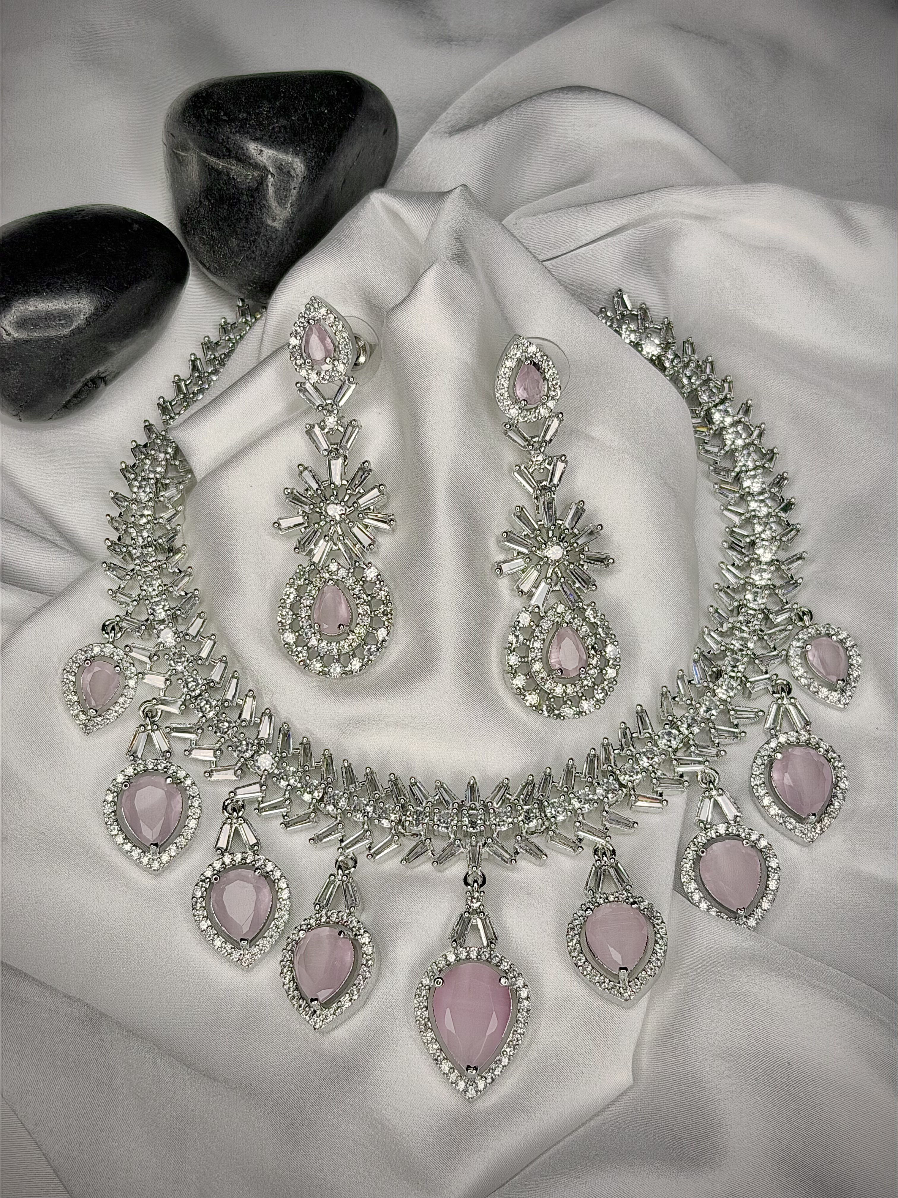 Pink AD Necklace Set with Drop