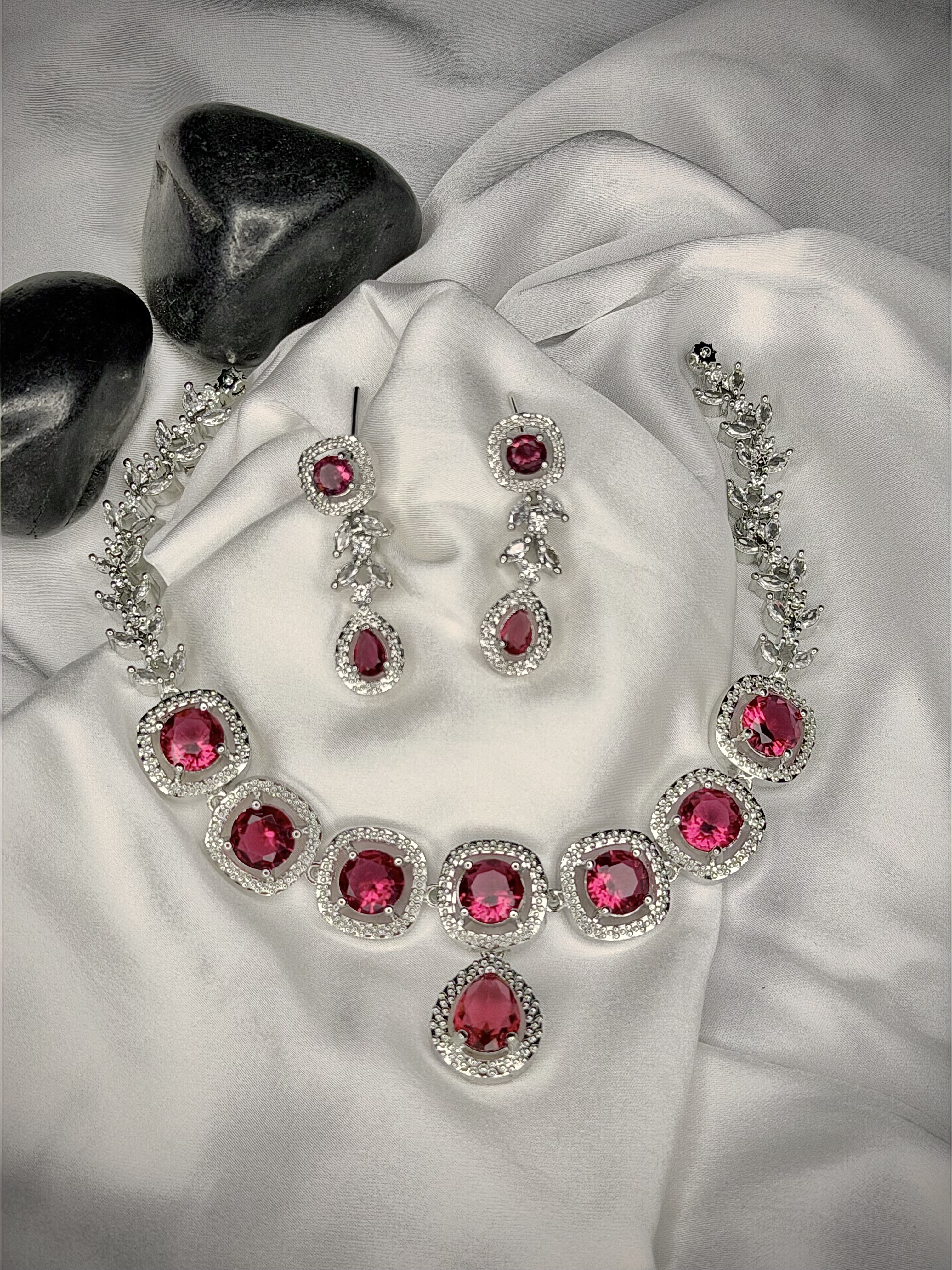 Ruby American Diamond Necklace Set