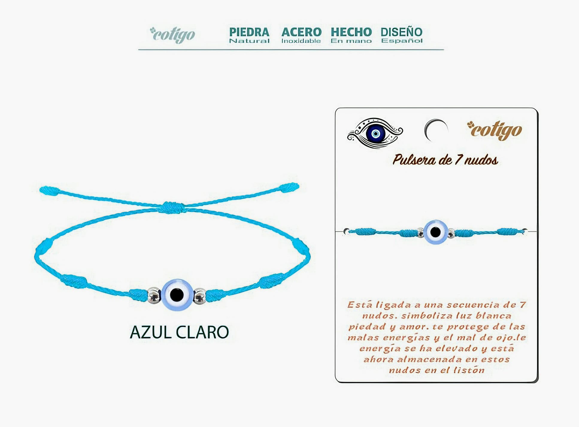 Pulsera de 7 nudos azul claro