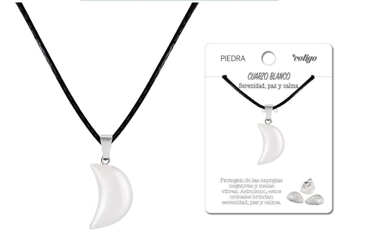 Collar de cuarzo blanco en forma de luna