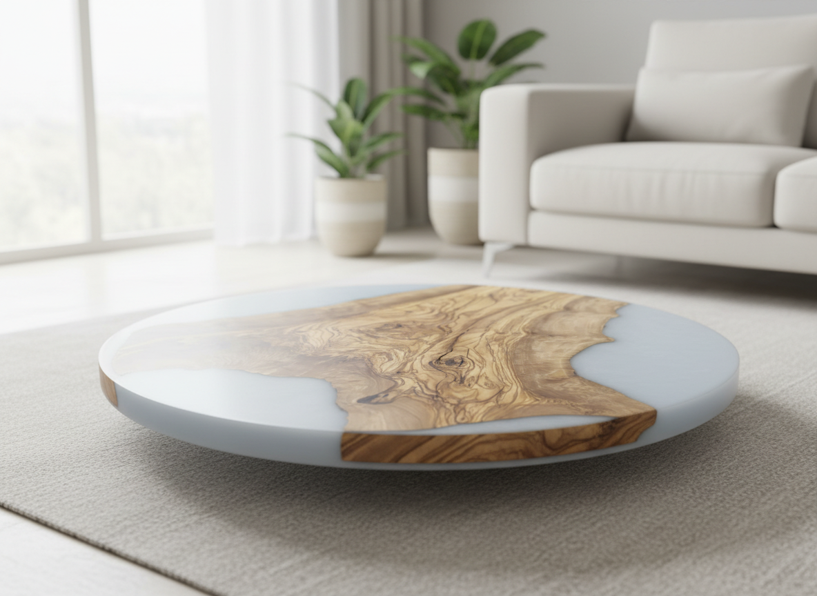 24" Round Epoxy and Wood End-Table 