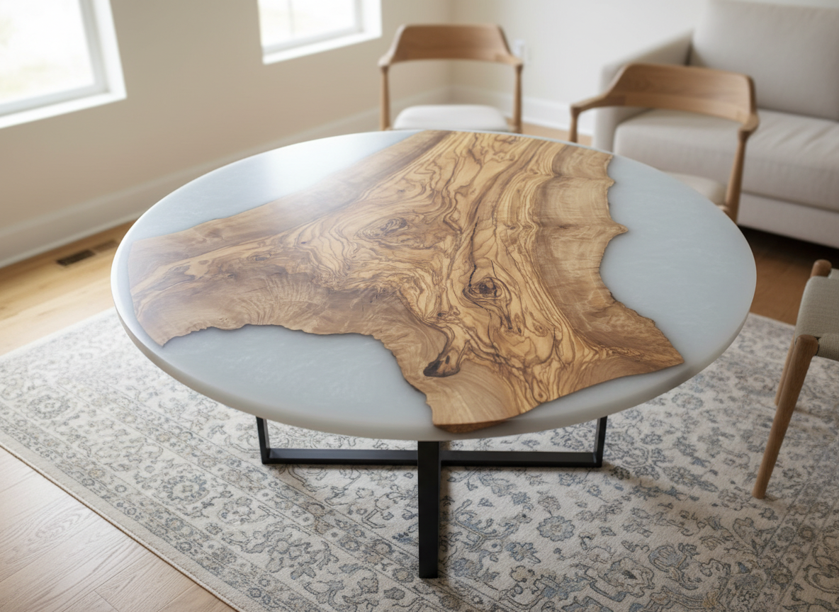 24" Round Epoxy and Wood End-Table 