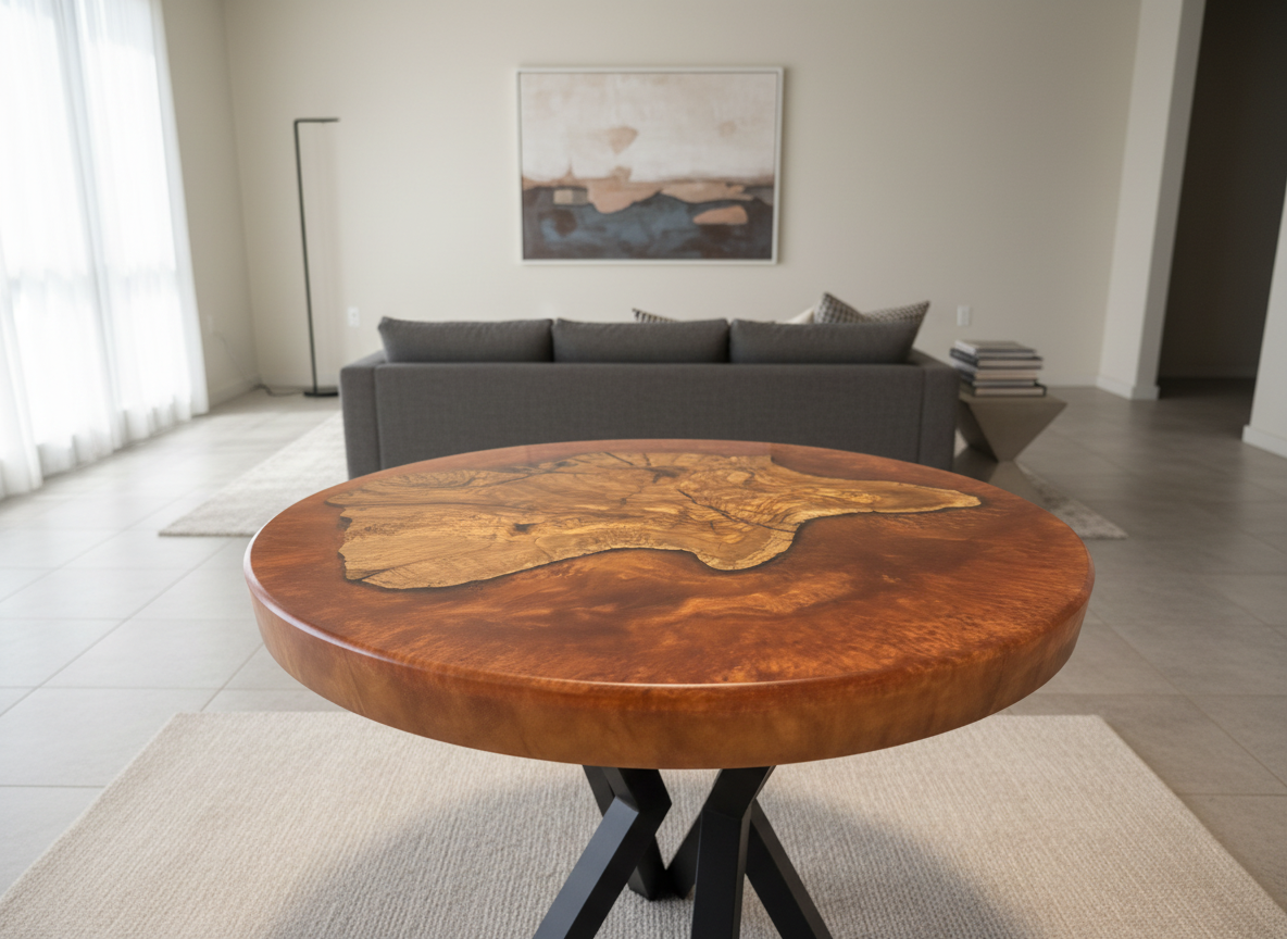 24" Round Epoxy and Wood End-Table 