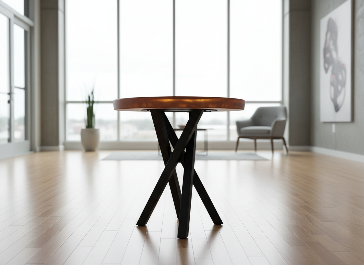 24" Round Epoxy and Wood End-Table 