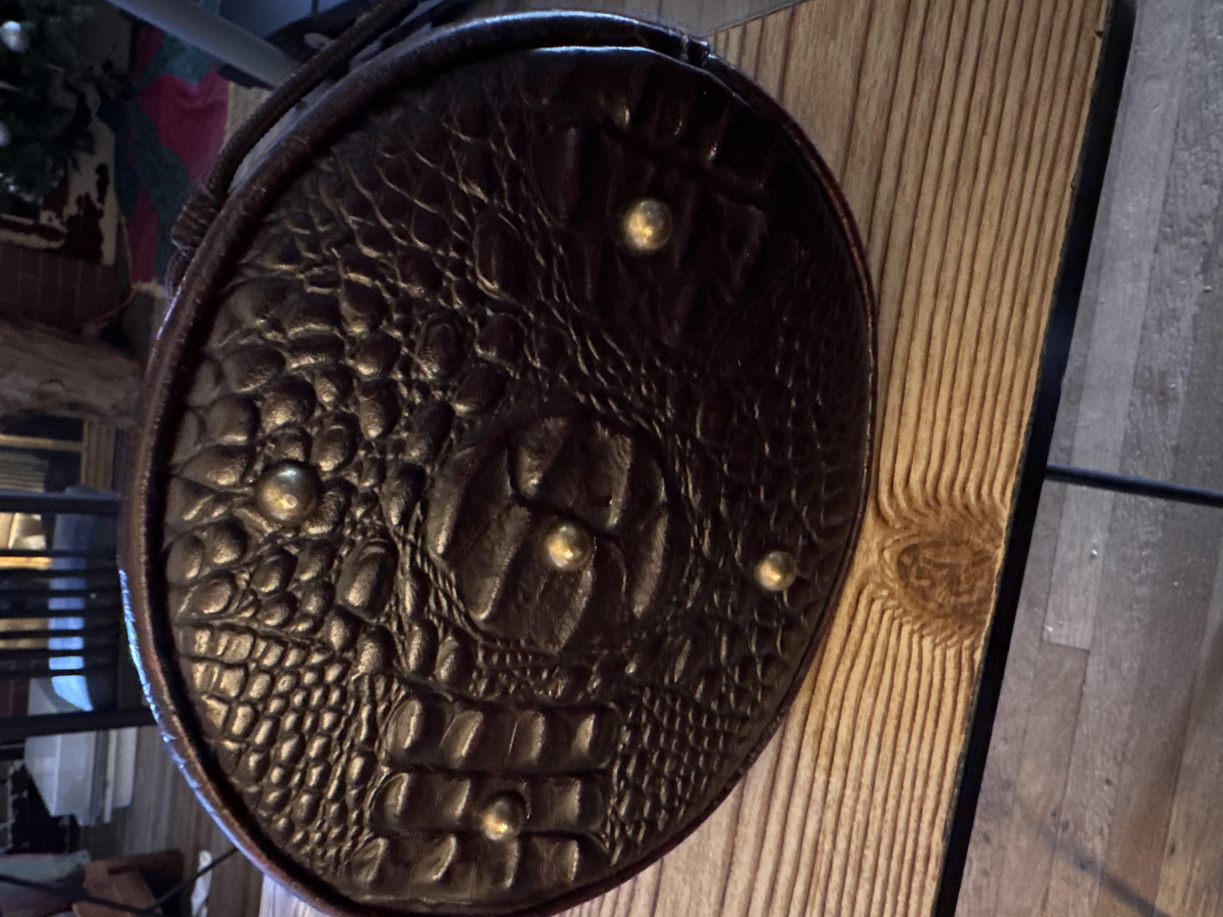 -Embossed Hand Stitched Leather Bucket Bag