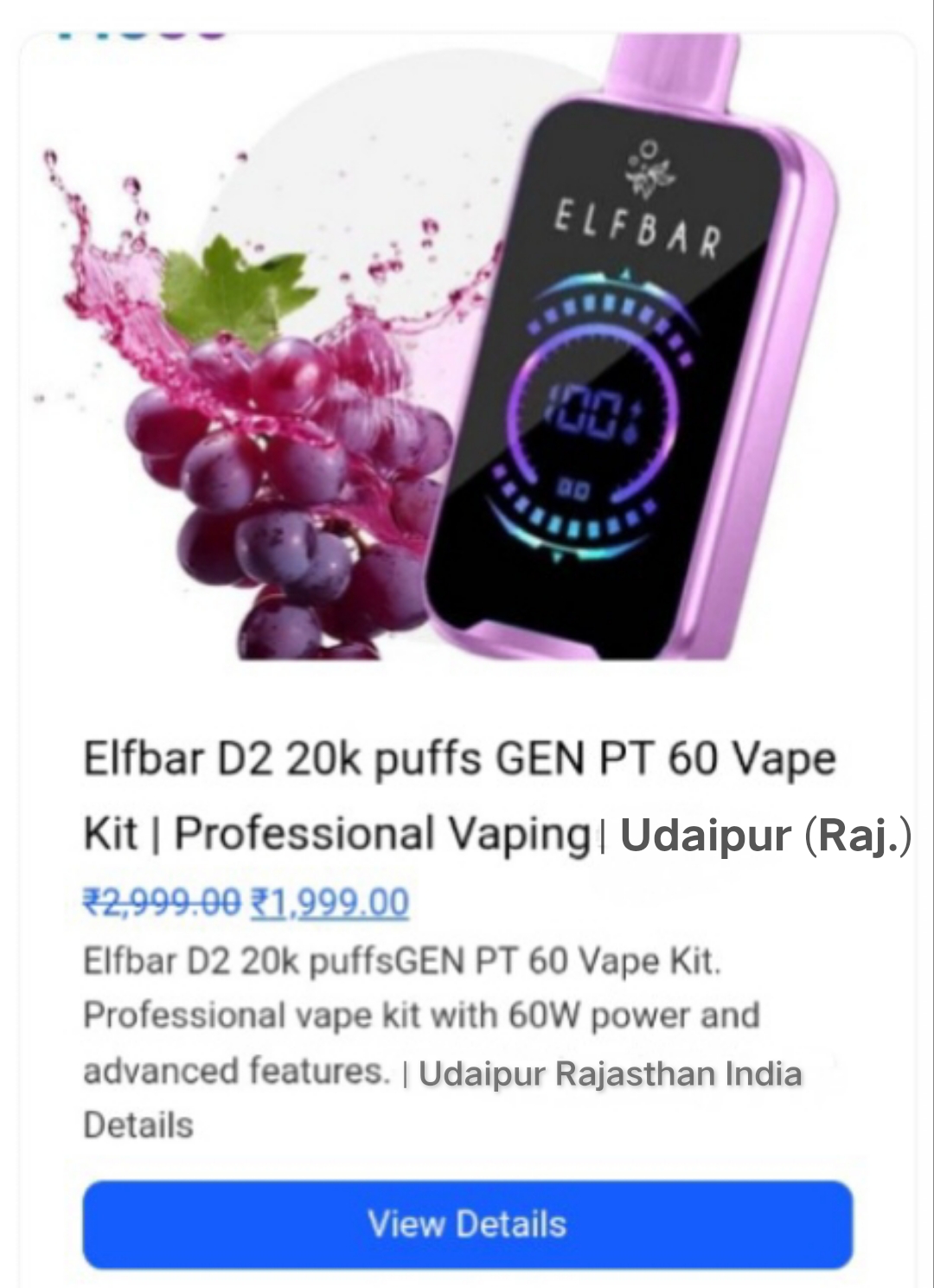Elfbar D2 20k Puffs GEN PT 60 Vape Kit