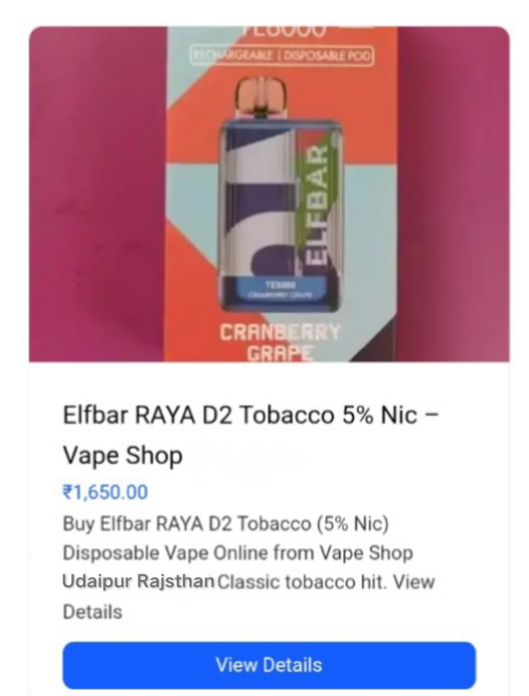 Elfbar RAYA D2 Tobacco Disposable Vape