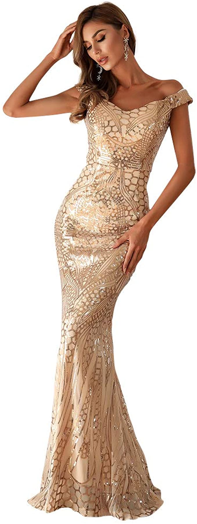 Champagne Sequin Evening Gown