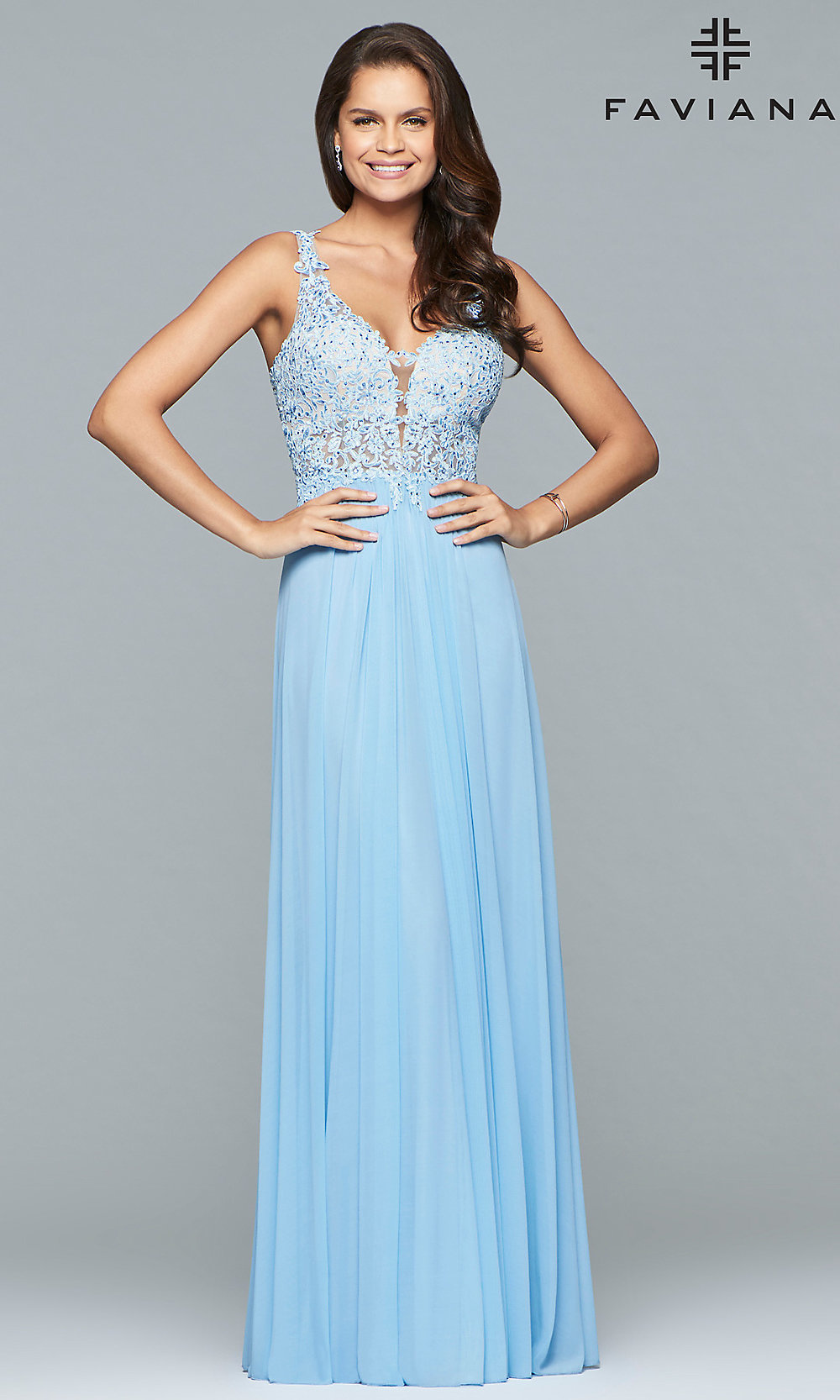Light Blue Embellished Evening Gown