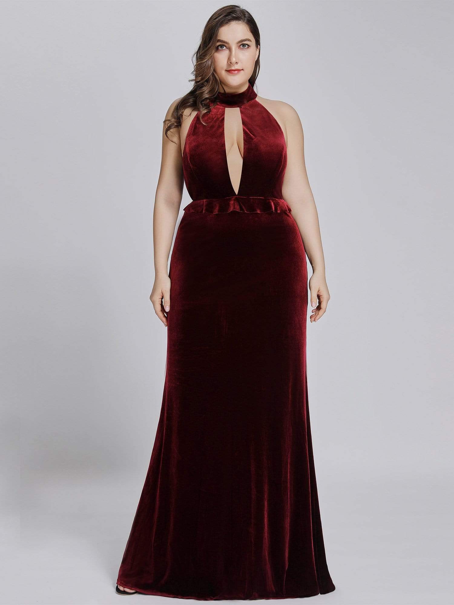 Burgundy Velvet Evening Gown
