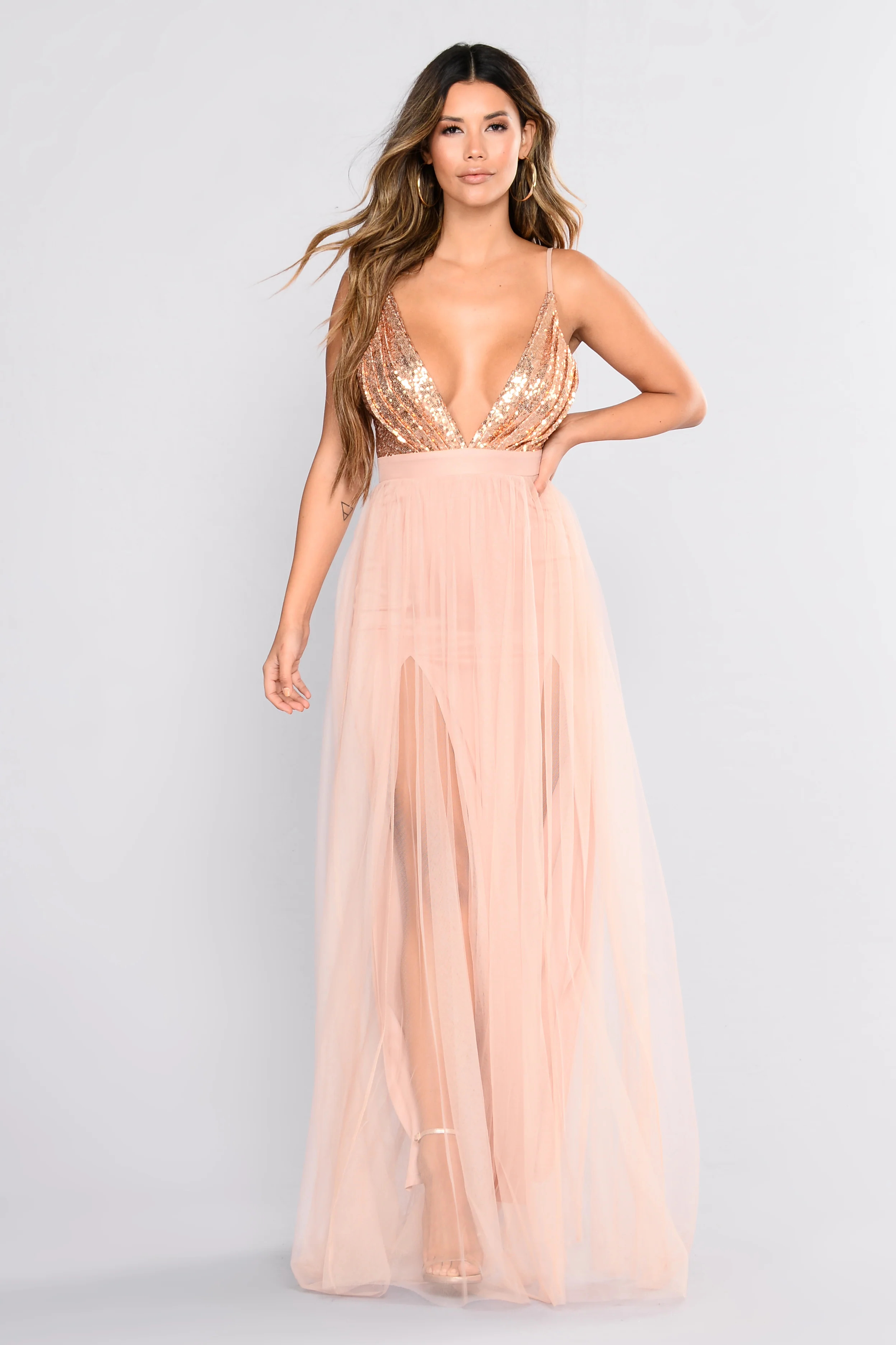 Sequin Mesh Evening Dress