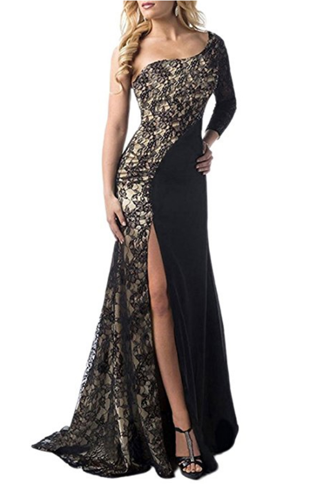 One-Shoulder Lace Evening Gown