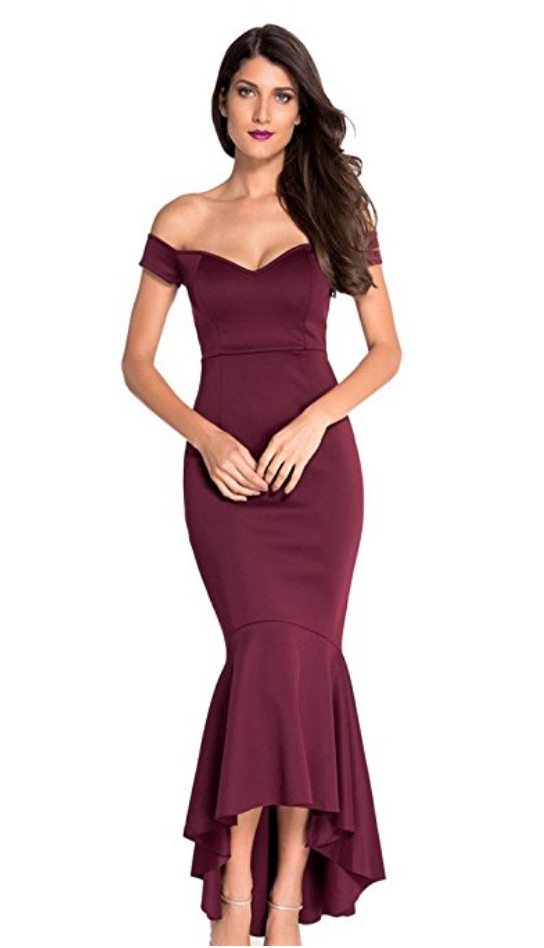 Off-Shoulder Burgundy Mermaid Dress