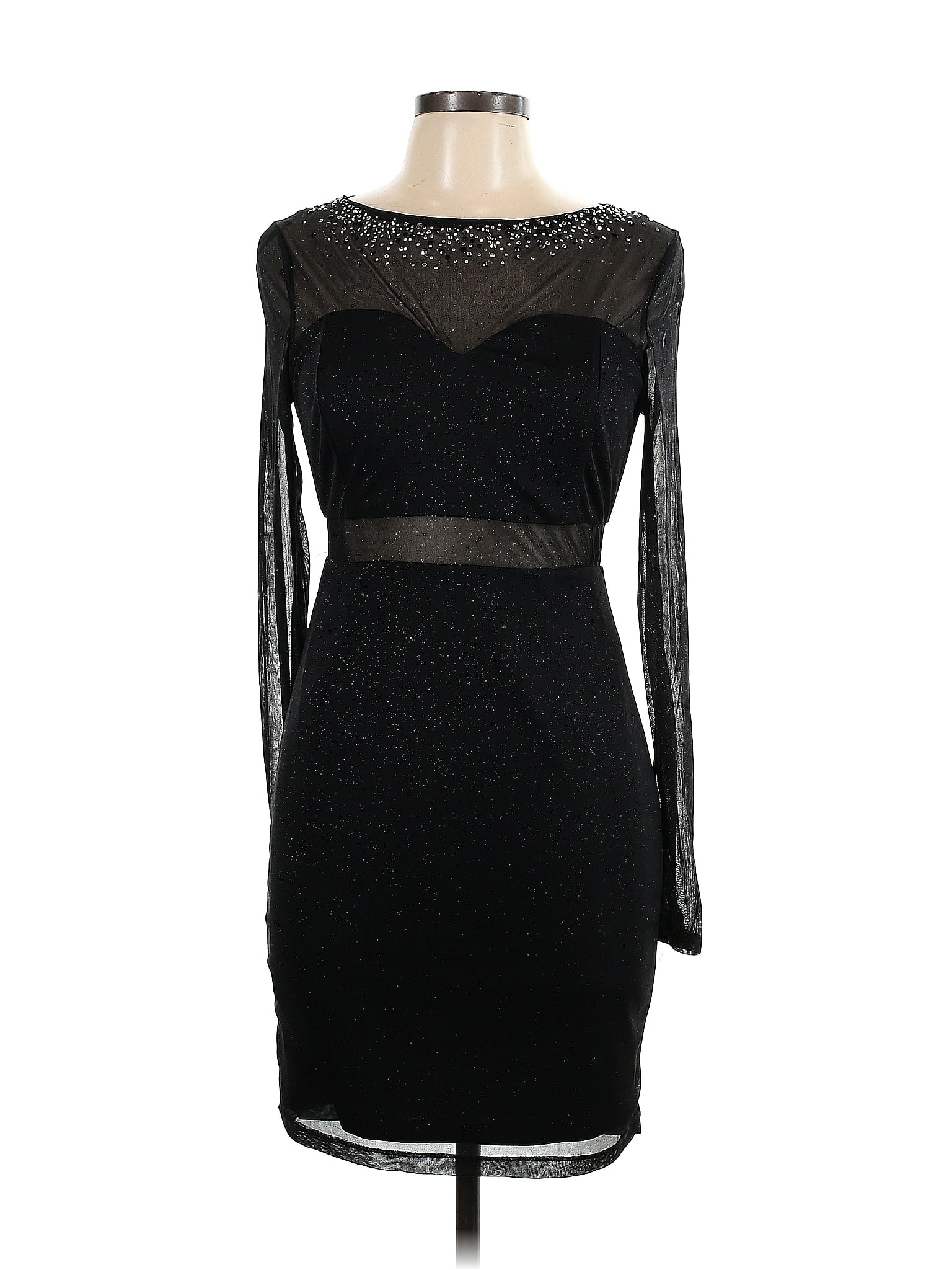 Black Sheer Long Sleeve Cocktail Dress