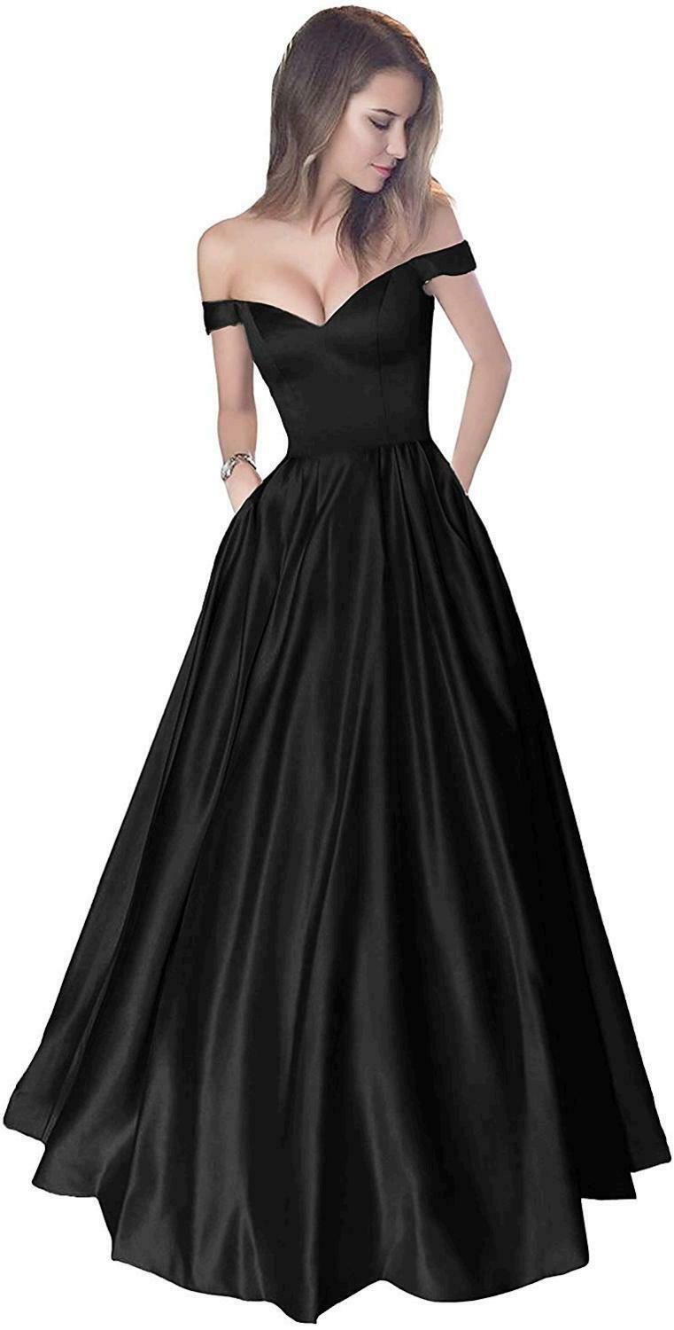 Off-Shoulder Black Evening Gown