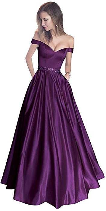 Purple Off-Shoulder Evening Gown