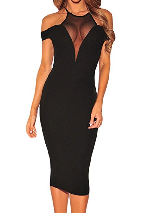 Black Mesh Bodycon Dress