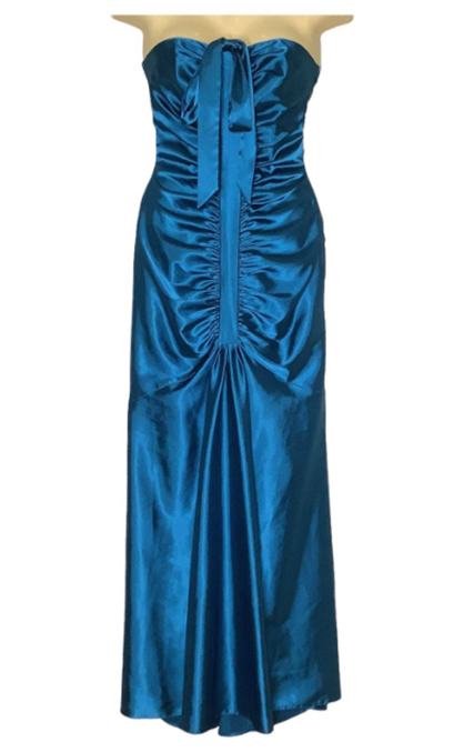 Teal Satin Evening Dress