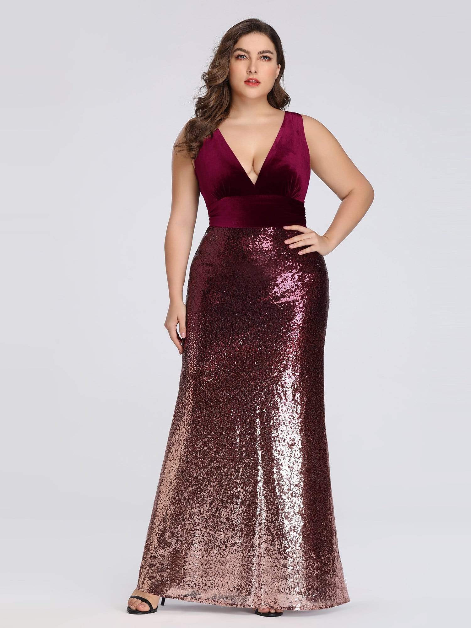 Burgundy Sequin Evening Gown