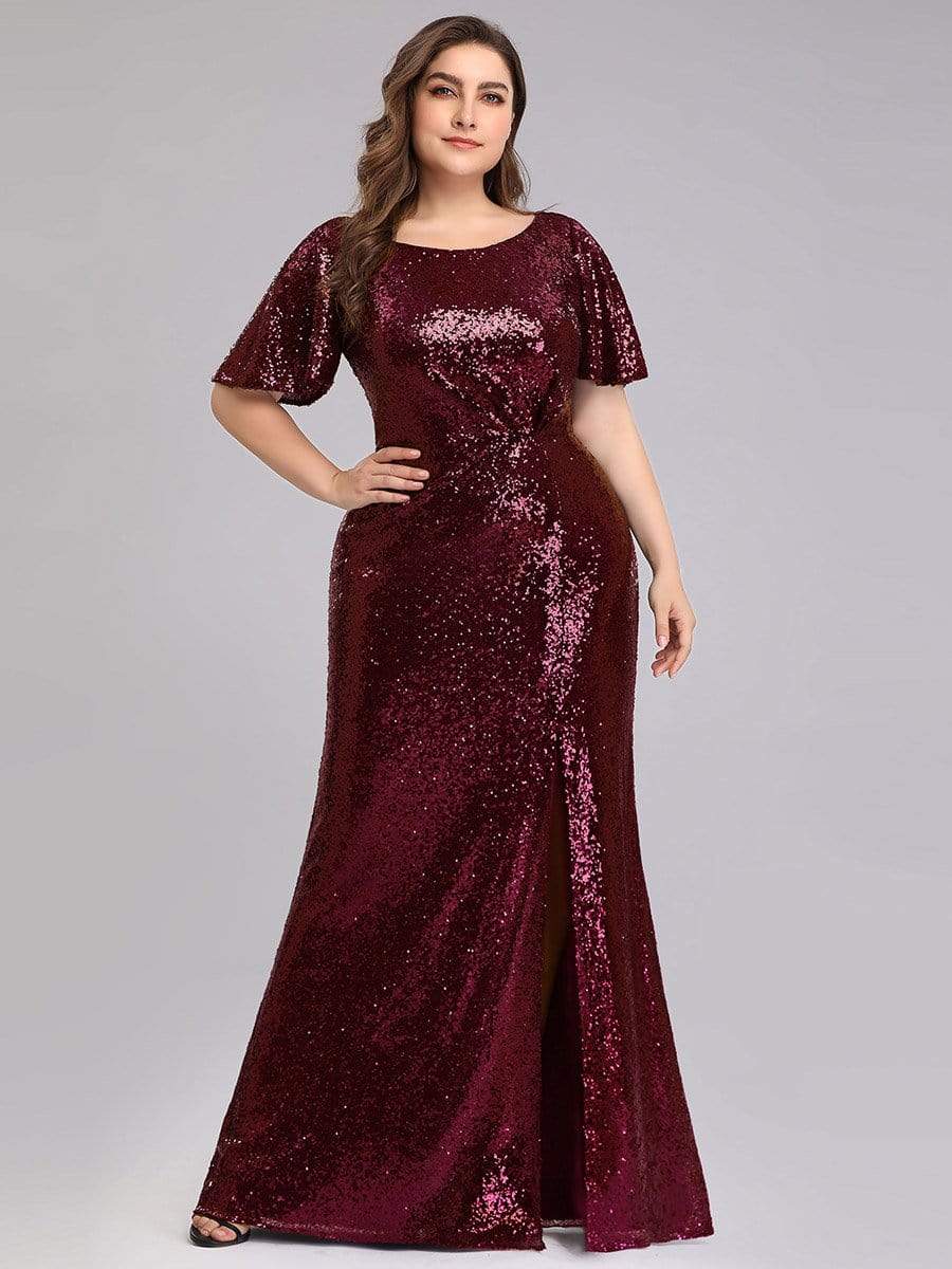 Burgundy Sequin Evening Gown