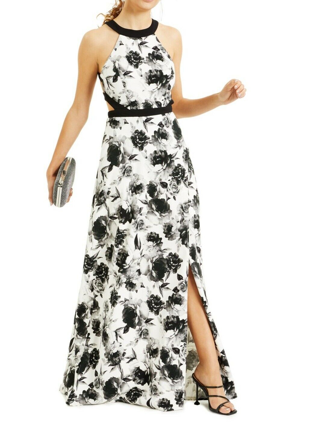Floral Black & White Evening Dress
