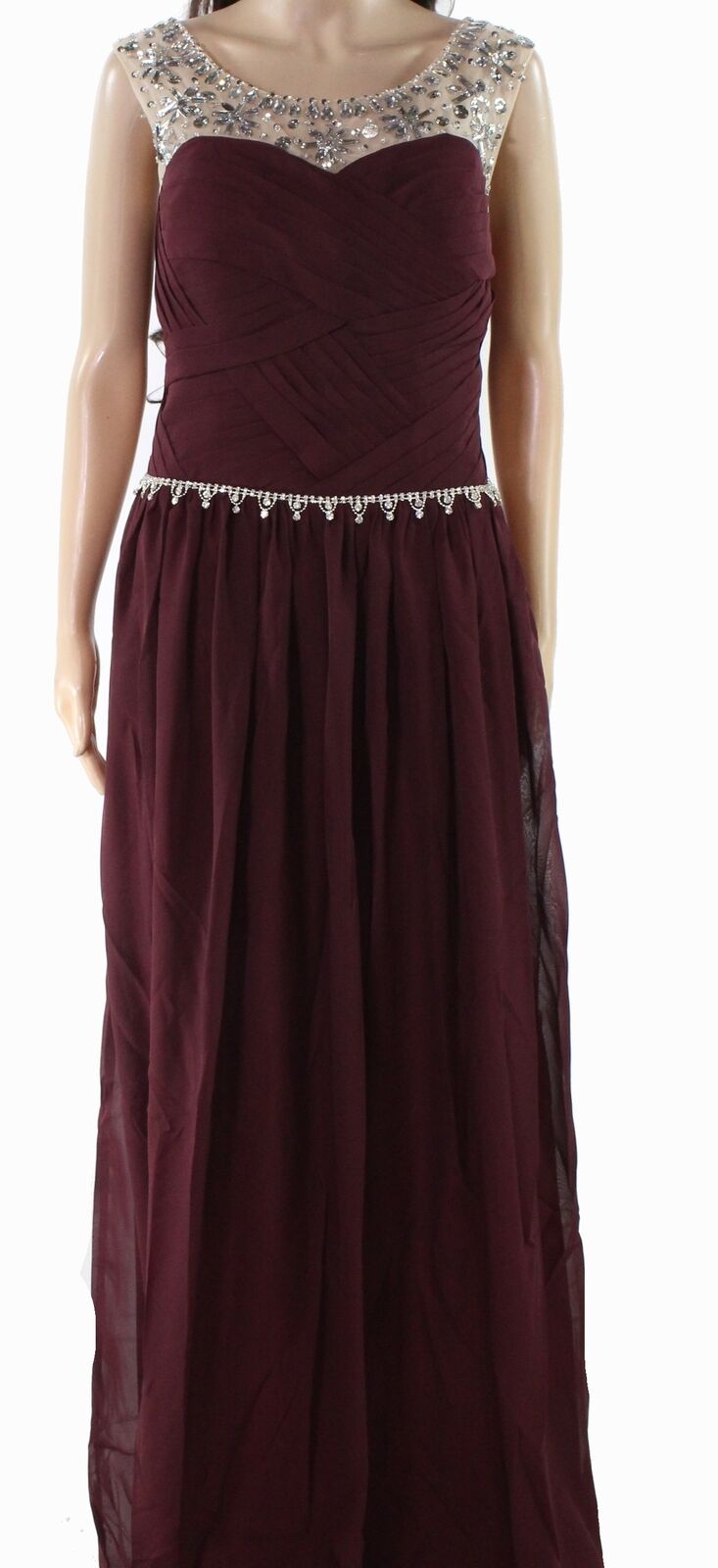 Embellished Burgundy Evening Gown