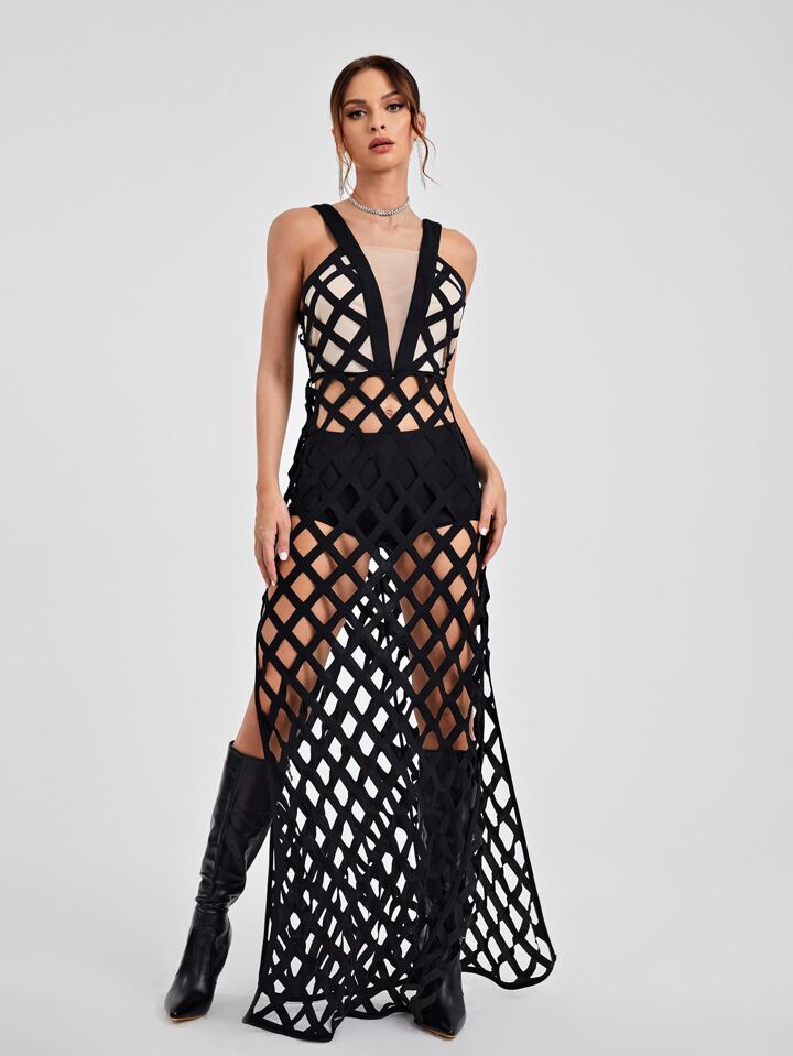 Black Mesh Lattice Dress