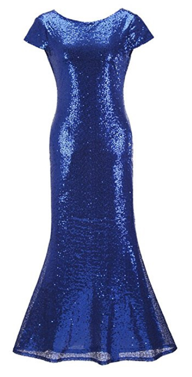 Blue Sequin Evening Gown