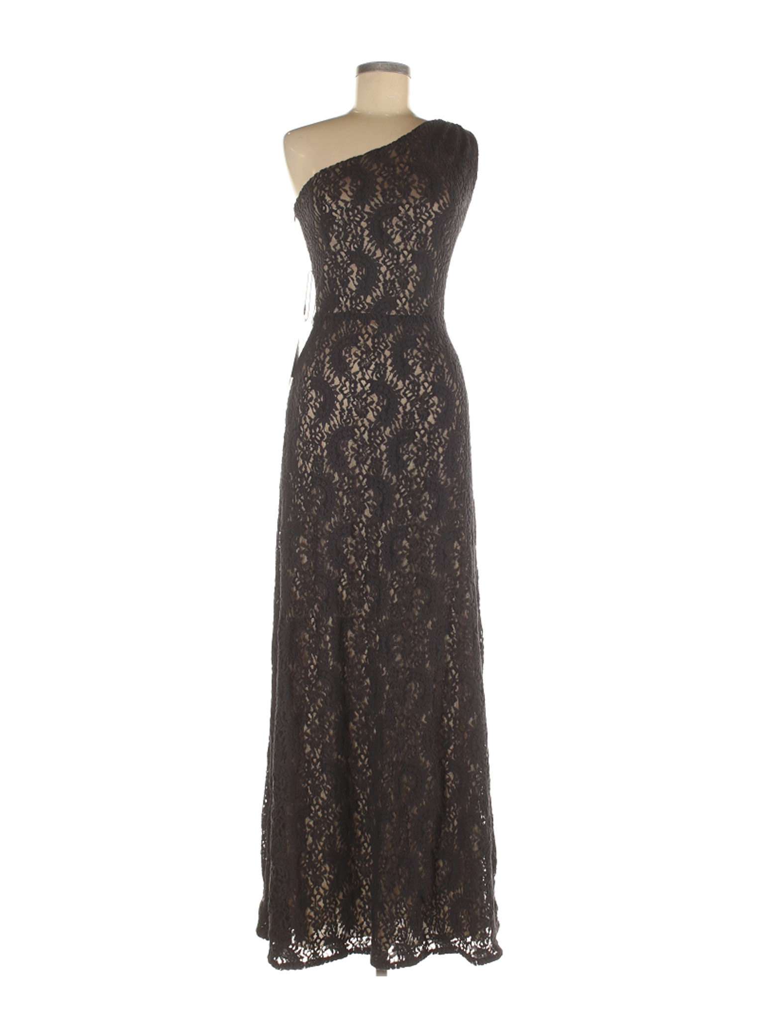 Black Lace One-Shoulder Gown