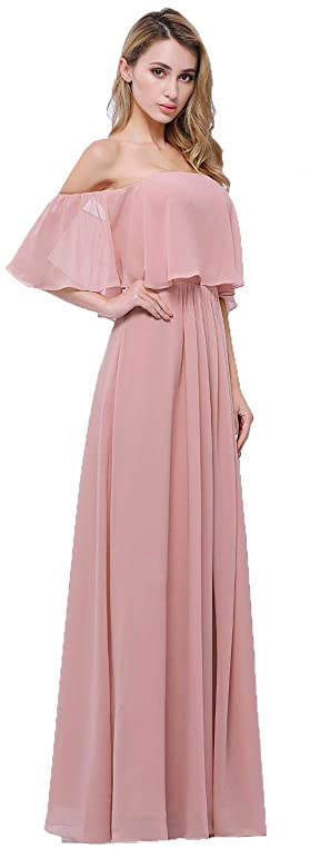 Off-Shoulder Pink Maxi Dress