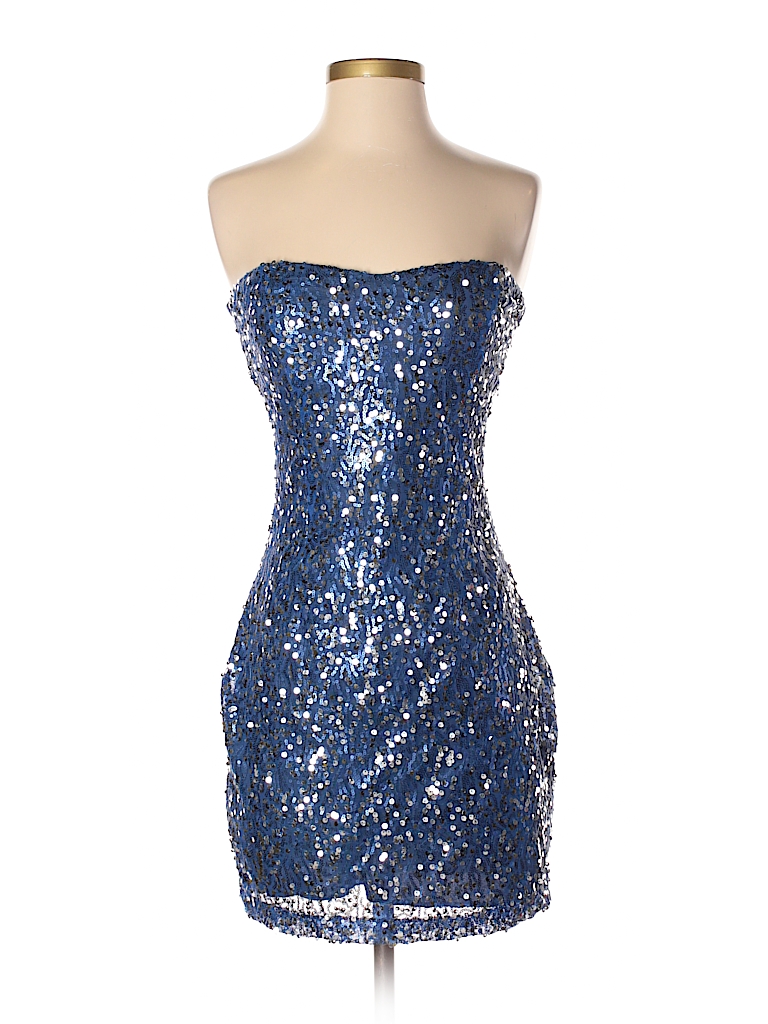 Blue Sequin Strapless Mini Dress
