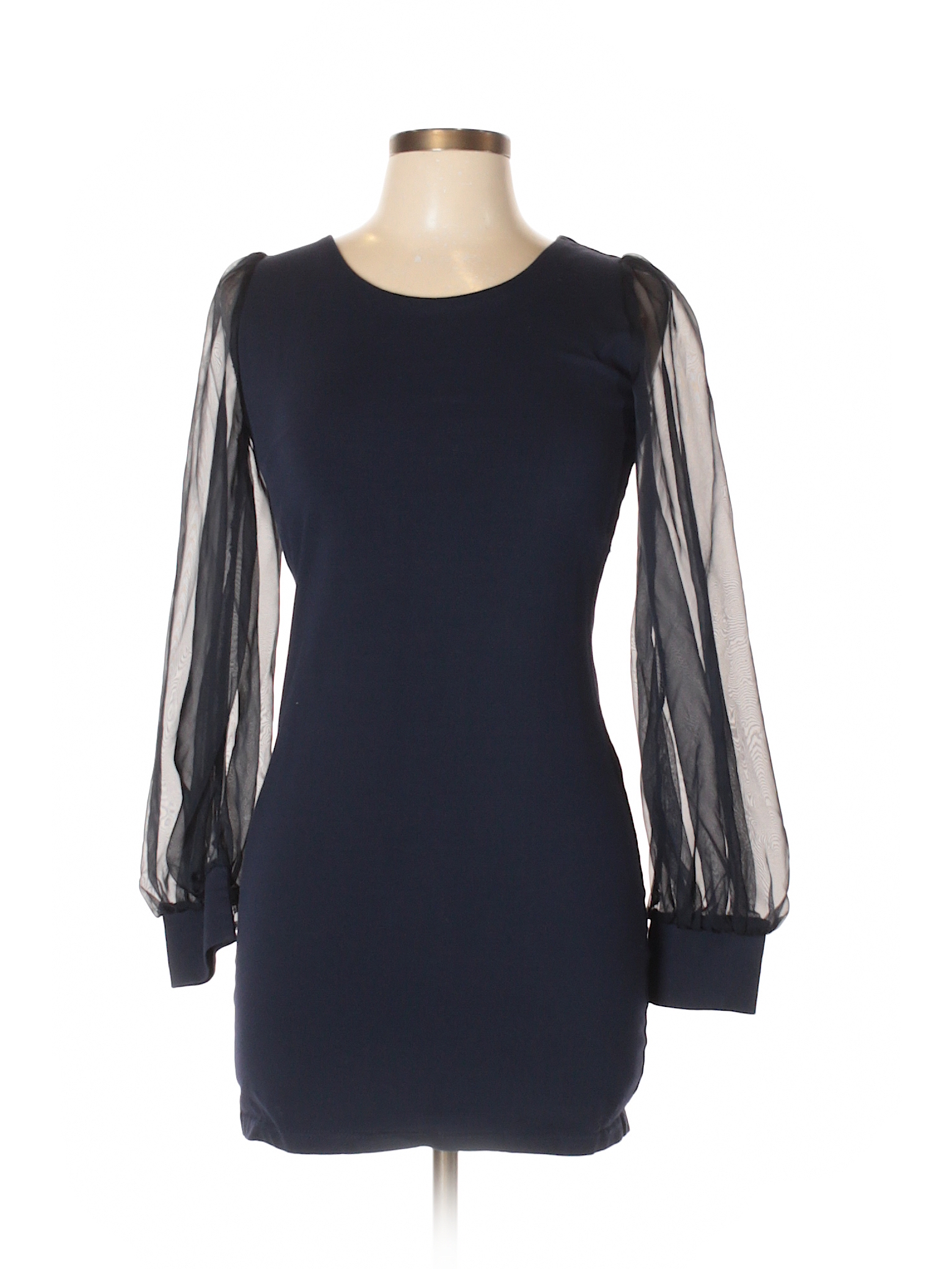 Navy Mesh Sleeve Mini Dress