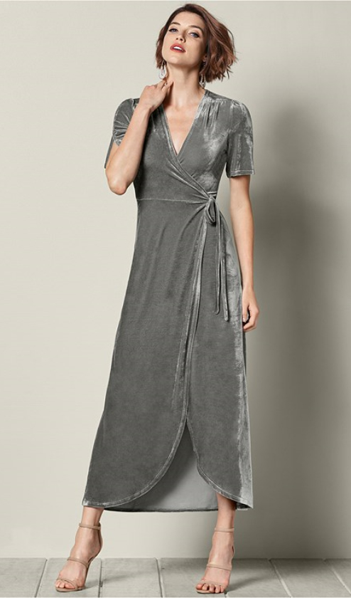 Velvet Wrap Maxi Dress
