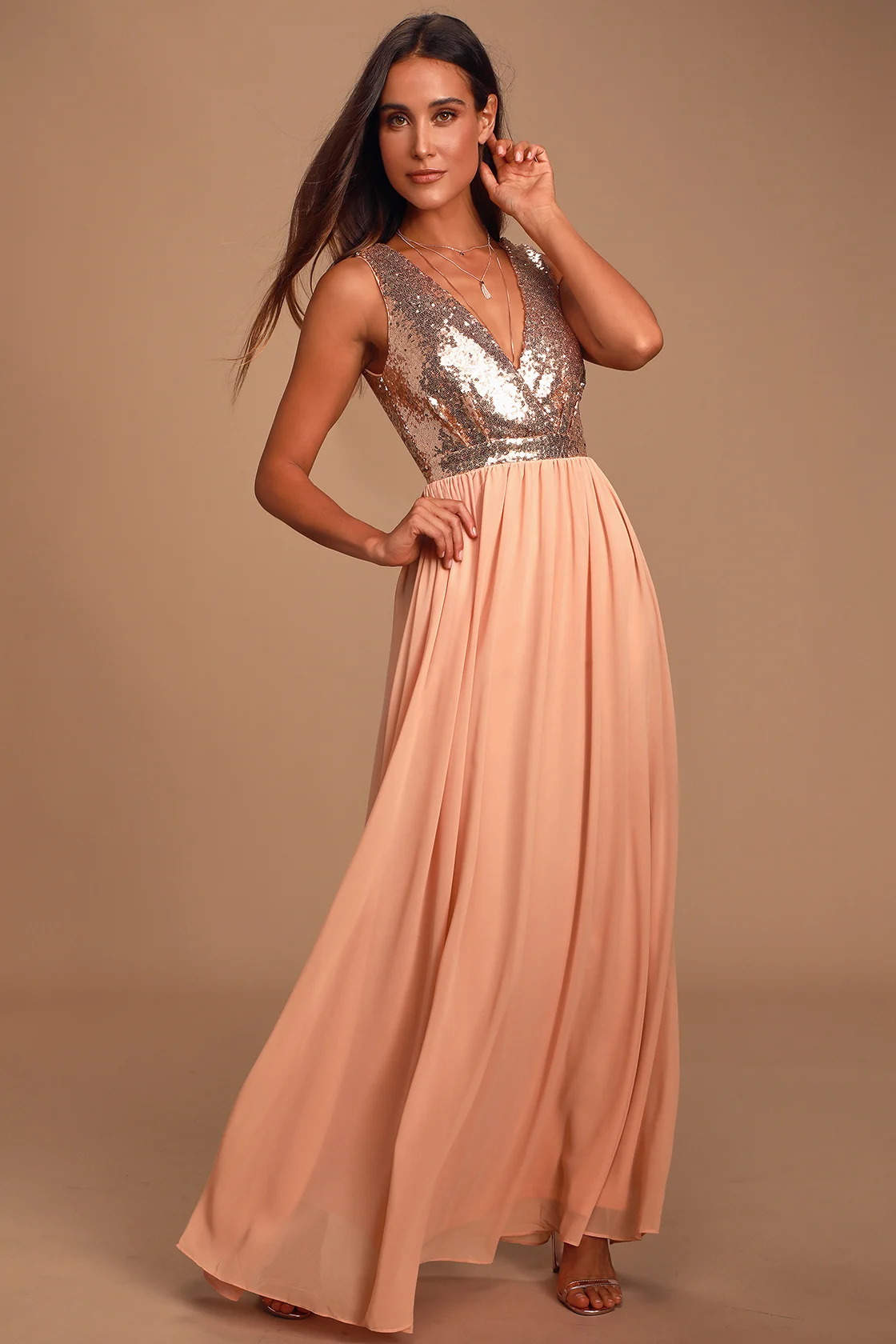Sequin Bodice Evening Gown