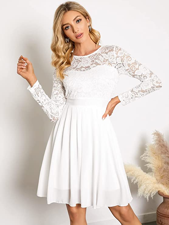 White Lace Long Sleeve Dress