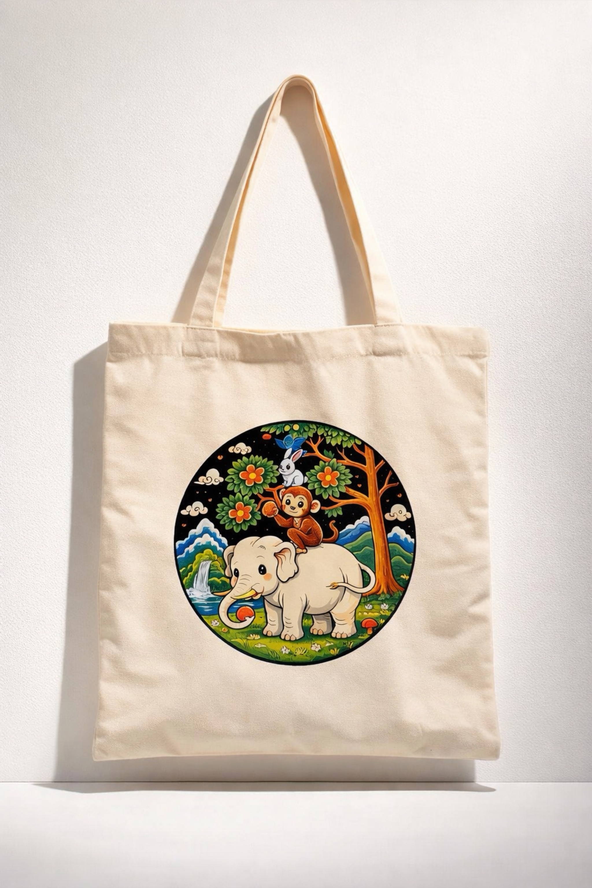Beige Animal Friends Tote Bag 15x16