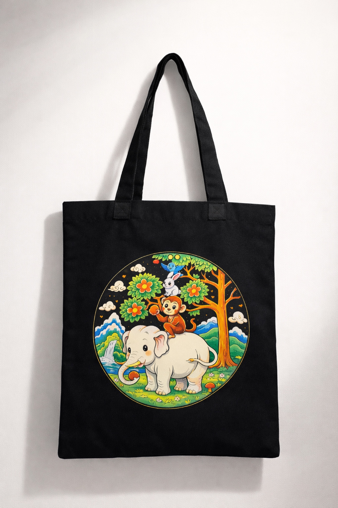 Black Animal Friends Tote Bag 12x14