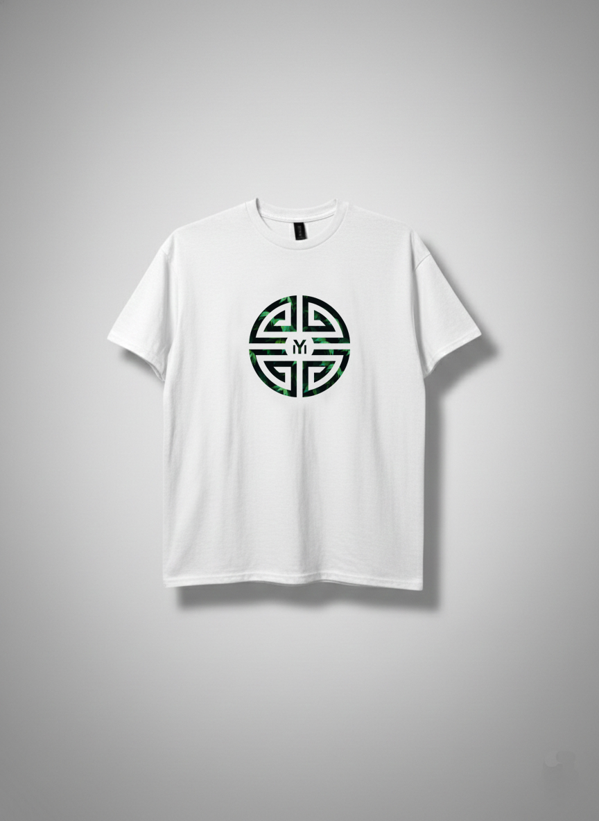 Logo T-Shirt White Green Pattern Unisex