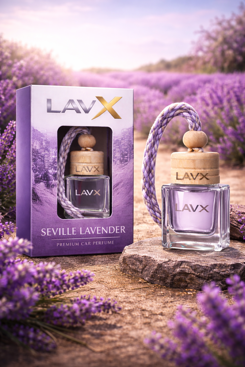 LAVX Seville Lavender Car Perfume | Relaxing Floral Fragrance | Long Lasting Hanging Bottle | 8ml
