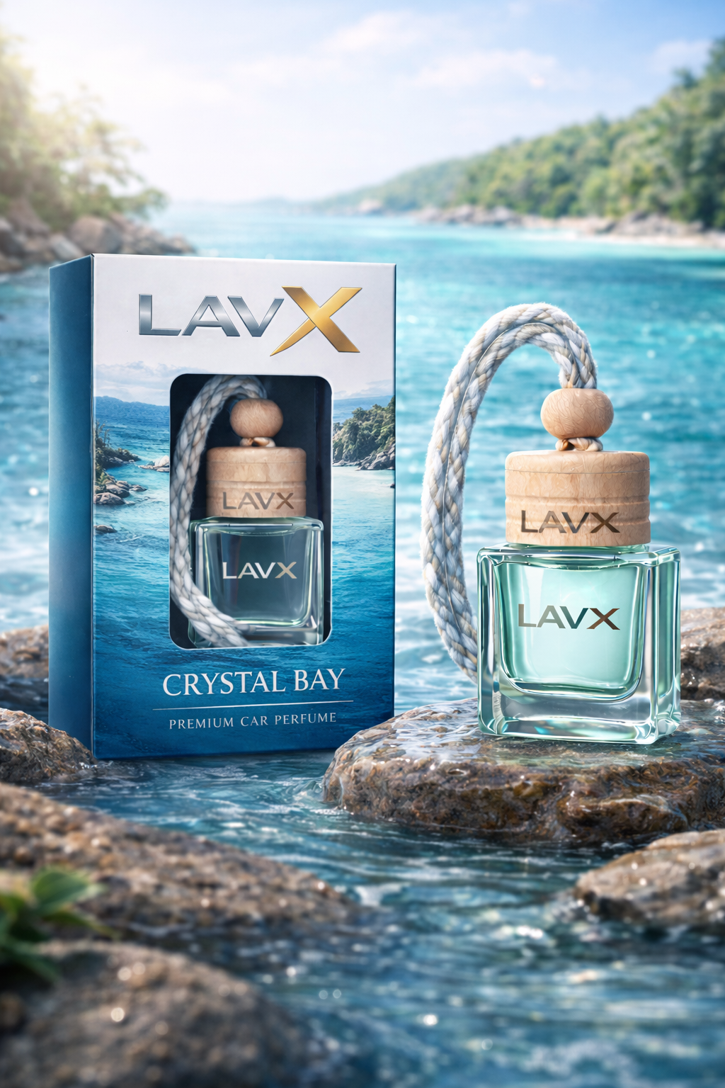 LAVX Crystal Bay Car Air Freshener | Cool Coastal Breeze Scent | Luxury Hanging Perfume | 8ml