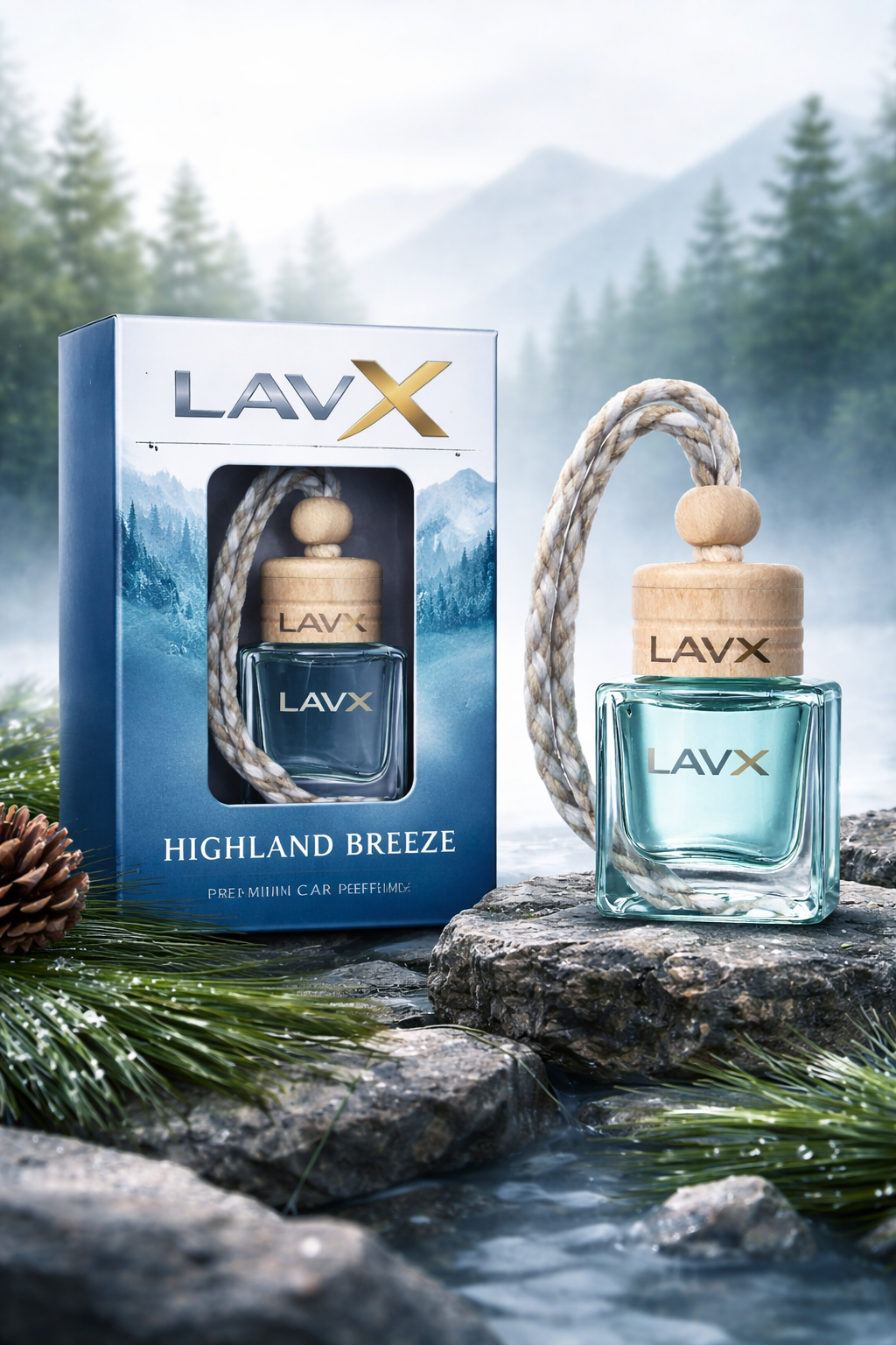  LAVX Highland Breeze Car Perfume | Mountain Air Fresh Fragrance | Premium Wooden Cap Bottle | 8ml