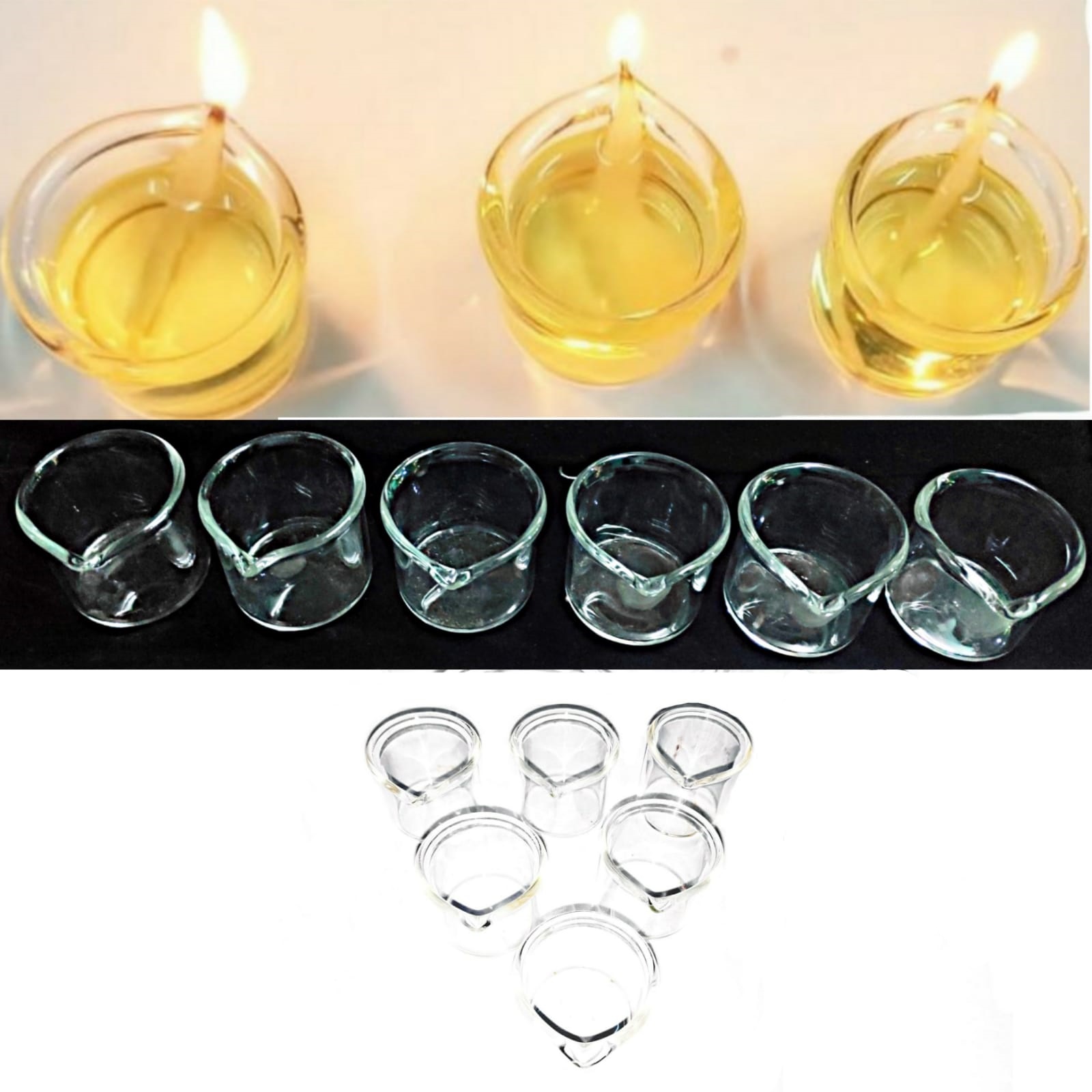 Newzenx® Glass Special Borosilicate Diwali Diya Temperature & Heat Resistance Diya 6 Pieces Combo Value Pack with Gift Box