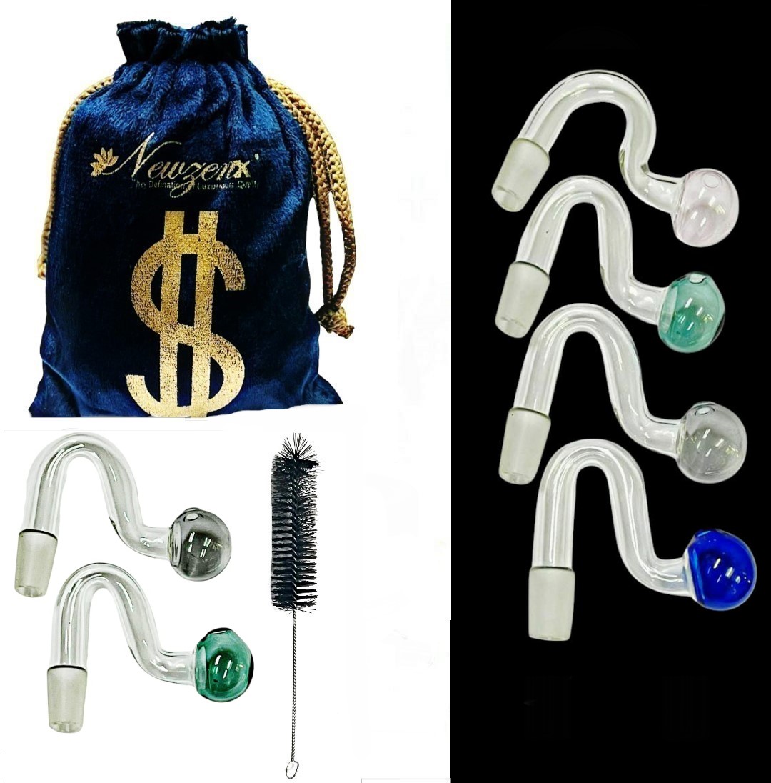 Newzenx® Glass Oil Burner Honey Meth Pipe Color Male Connector (14mm/Joint/2 Pieces Combo Value Pack) Included Velvet Pouch & Accessories
