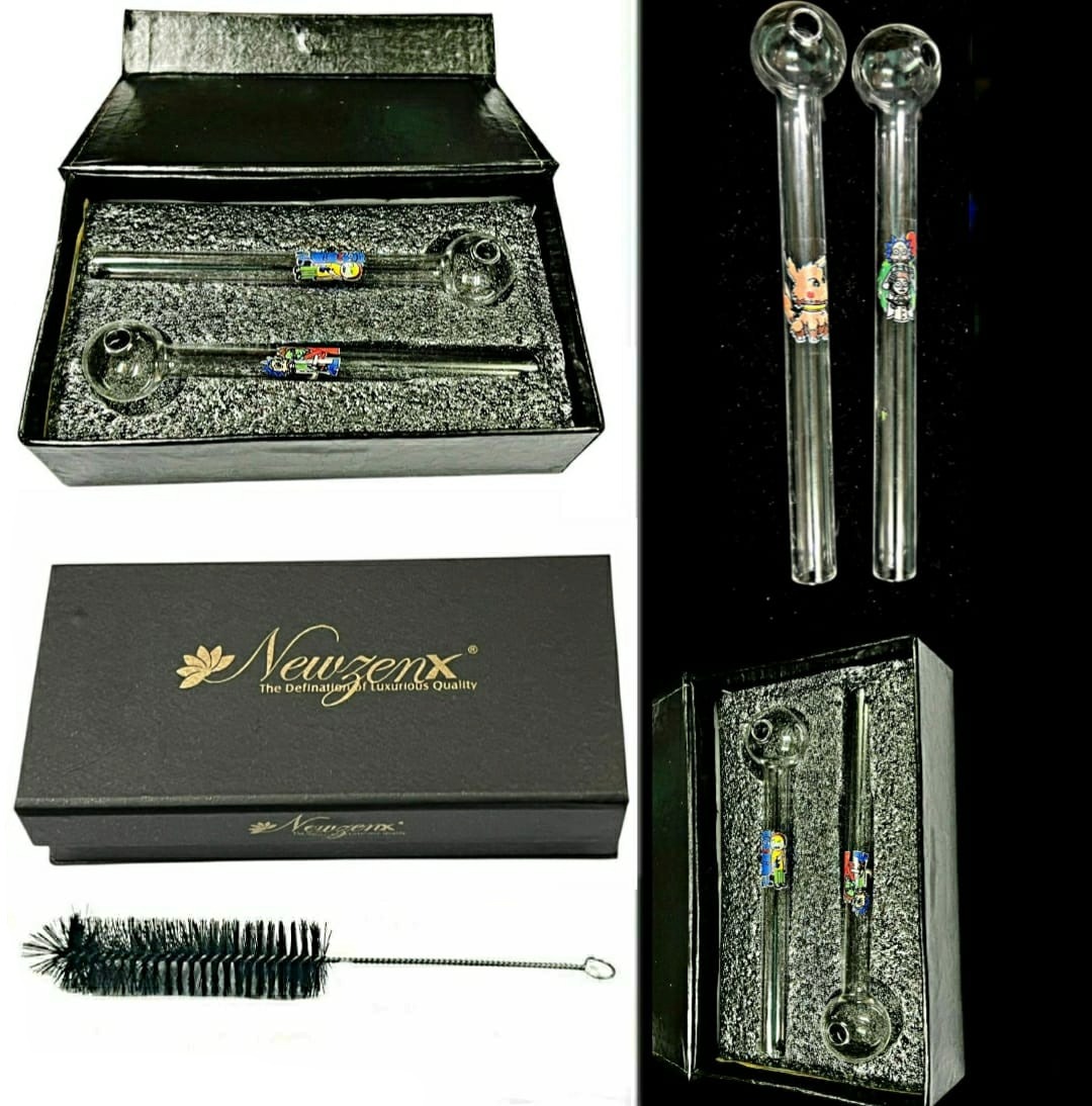 Newzenx®Oil Meth Crystal Pipe 6 Inch Ricky Monty Value Pack (12mm/6 Inch/2 Pieces in a Gift Box) 2 Different Sign Incl. Fancy Gift Box & Pipe Cleaner