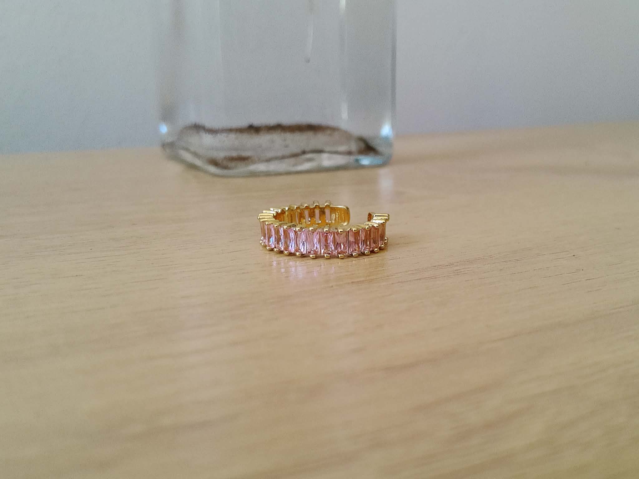 Anillo abierto Cobre Dorado con Zirconia Rosa 💍💛💗