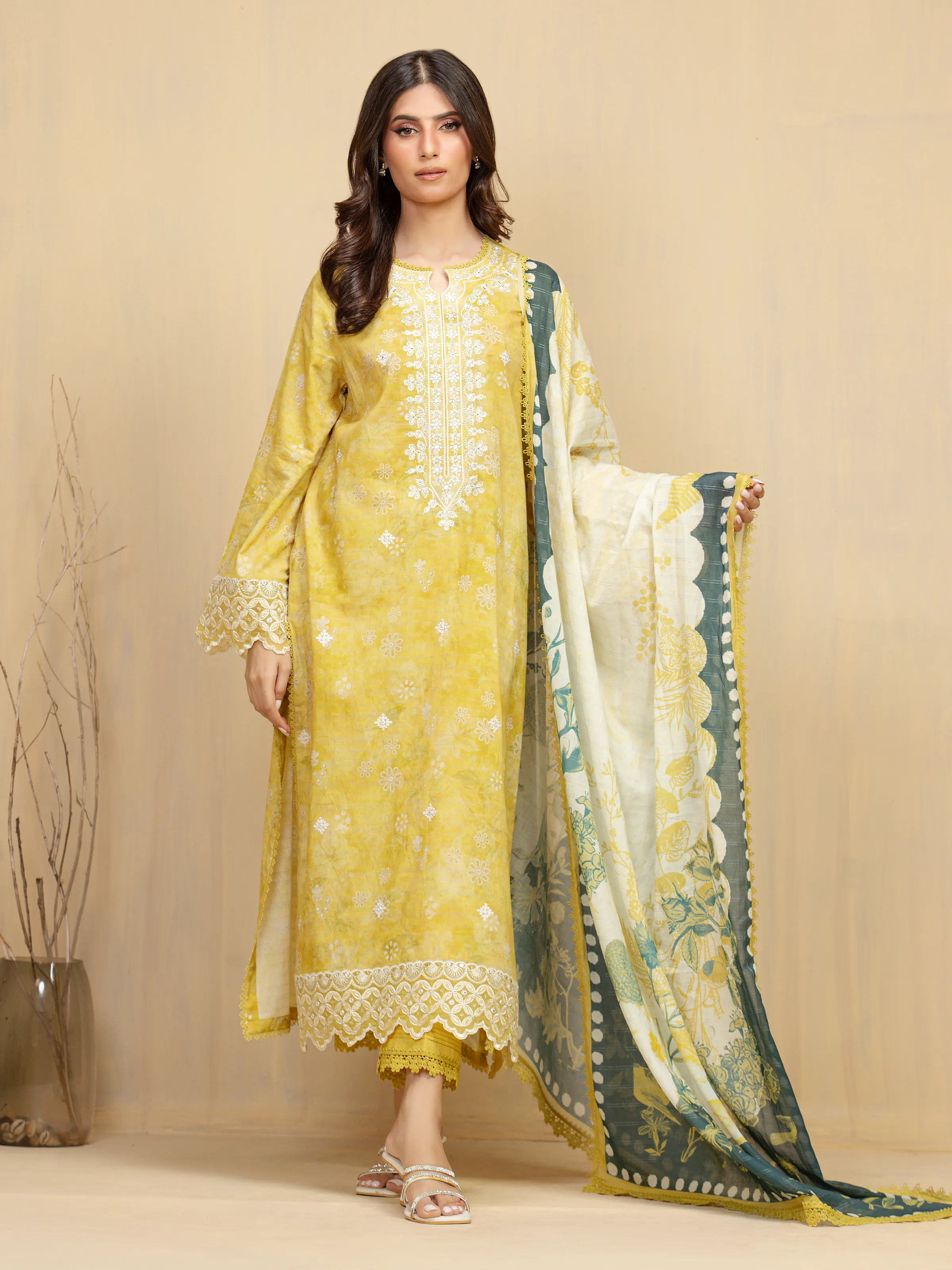 Aizah Yellow Zari Embroidered Lawn 3-Piece (Festive Summer Edit)